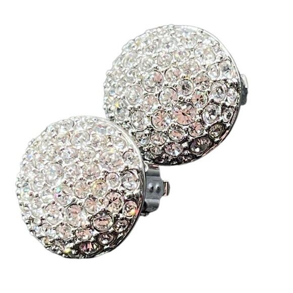 Swarovski Round Pave Clear Crystal Stud Earrings Formal Bridal Bling‎ Pierced - Picture 16 of 16